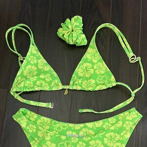 Kulani Kinis Aloha Lime Twin Stap Bralette Top and Minimal Full Coverage Bottom